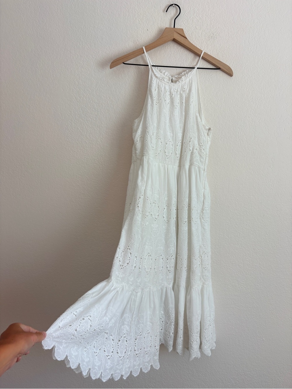 Anthropologie Maeve Tiered White Eyelet Halter Midi Dress - Picture 7 of 11